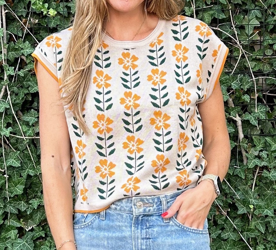 Floral Cap Sleeve Sweater Tee