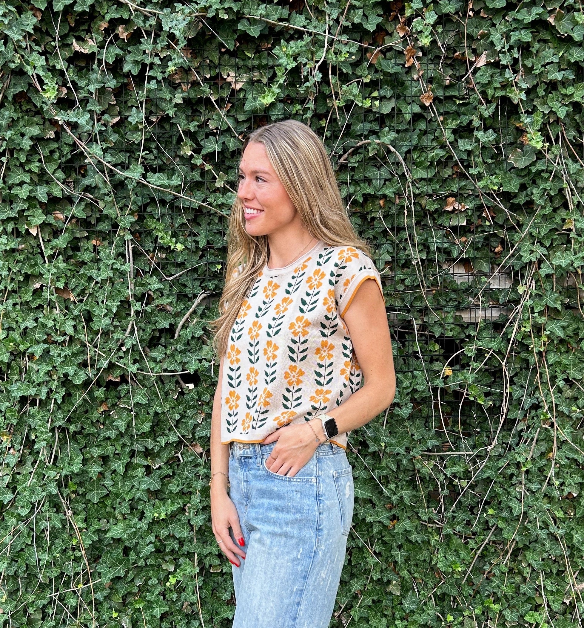 Floral Cap Sleeve Sweater Tee